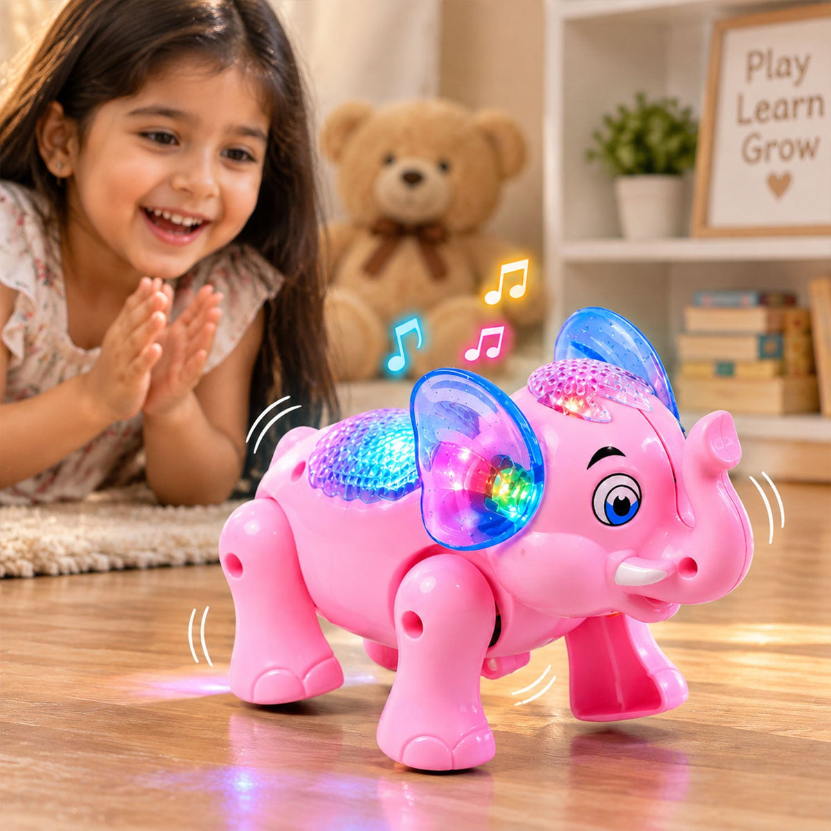 Musical elephant toy with colourful lights, photo 2