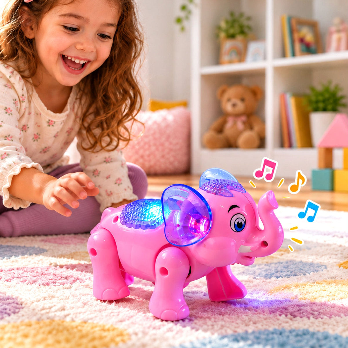 Musical elephant toy with colourful lights, photo 3
