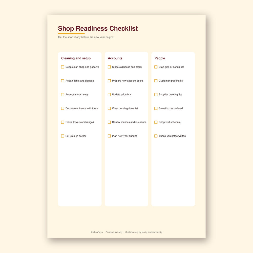 Chopda Pujan and Labh Pancham business kit printable, inside page preview 2