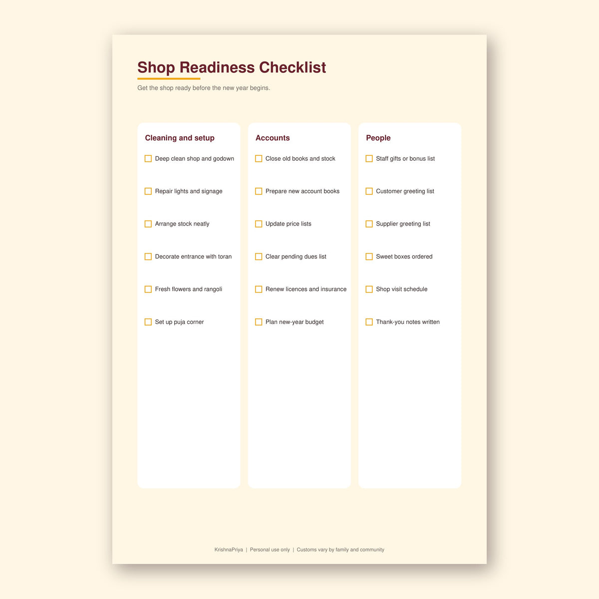 Chopda Pujan and Labh Pancham business kit printable, inside page preview 2