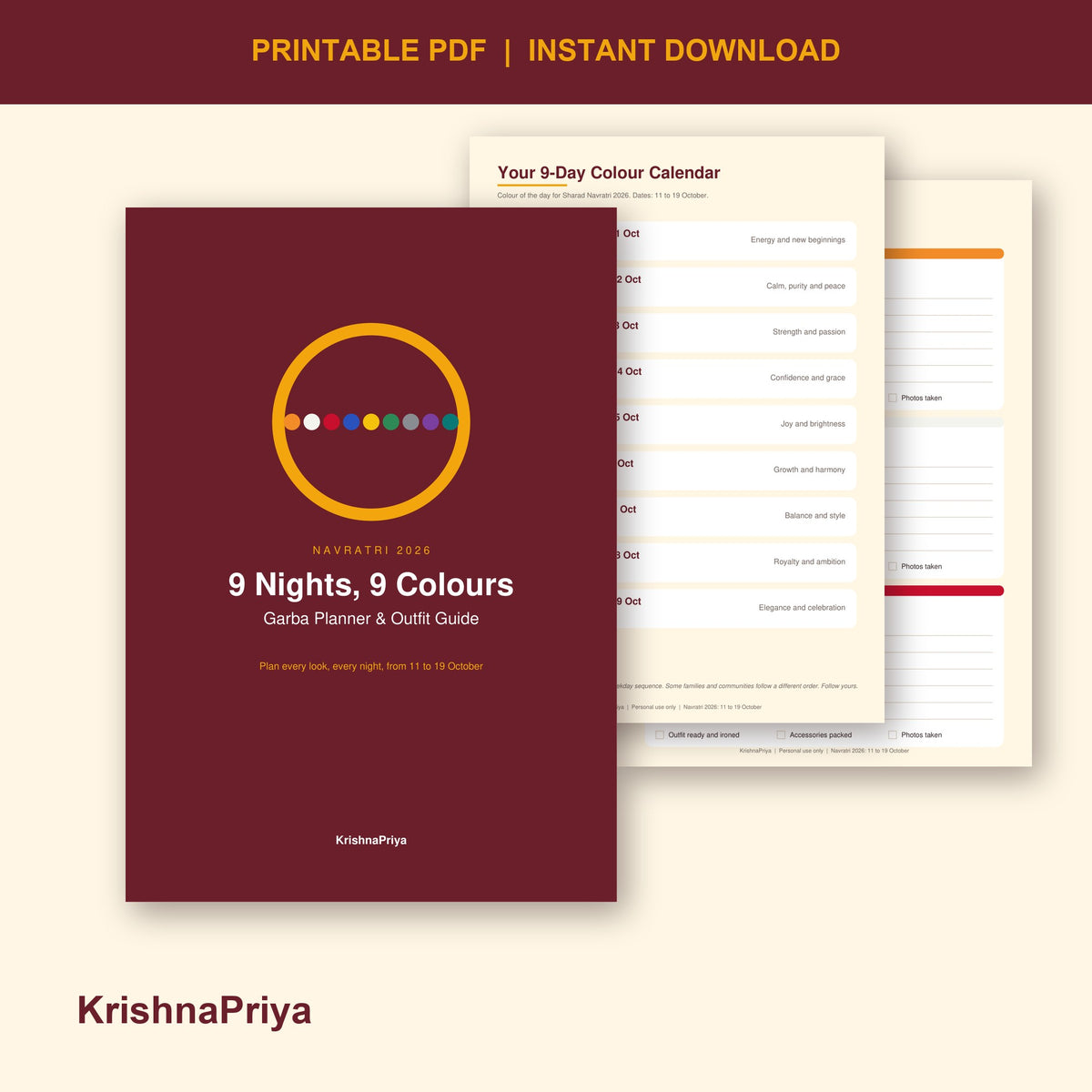 Navratri 2026 Garba Planner printable PDF