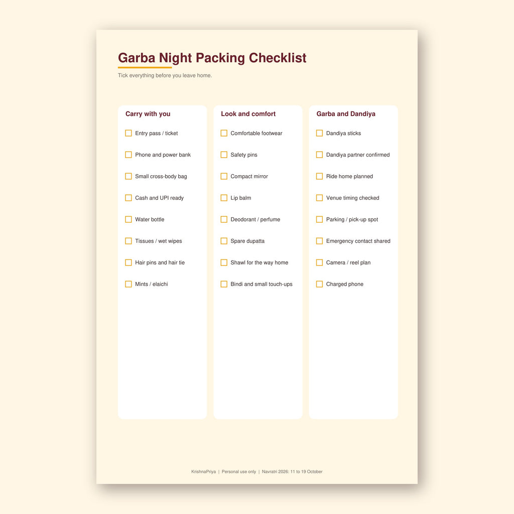 Navratri 2026 Garba Planner printable PDF, inside page preview 3