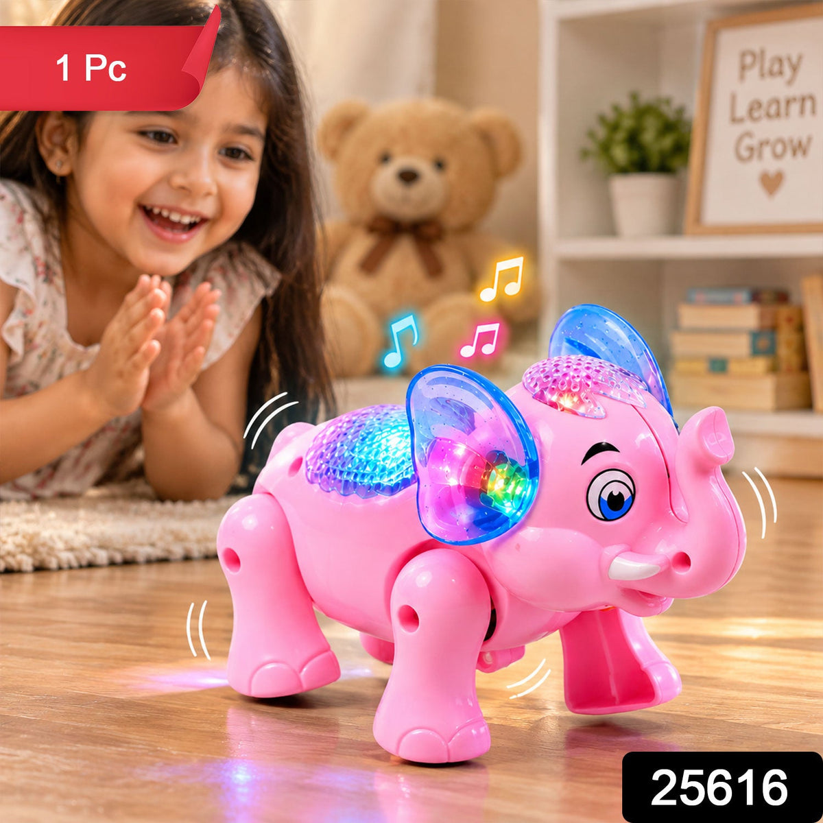 Musical elephant toy with colourful lights