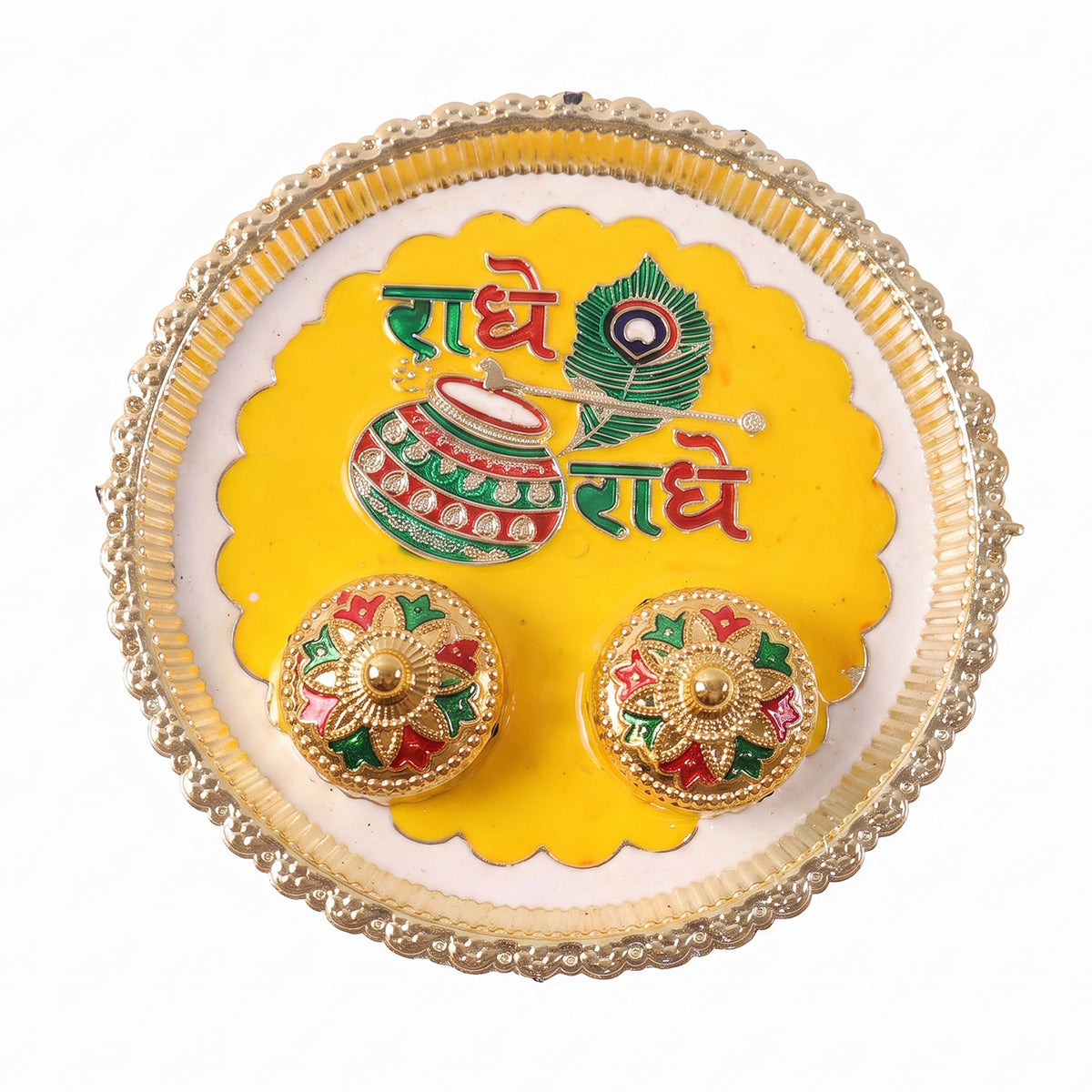 Kumkum haldi pooja thali with Radhe Radhe design, photo 4