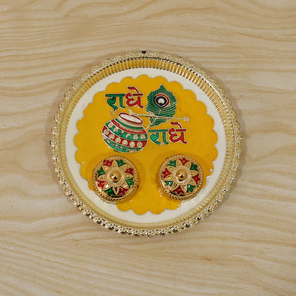 Kumkum haldi pooja thali with Radhe Radhe design, photo 7