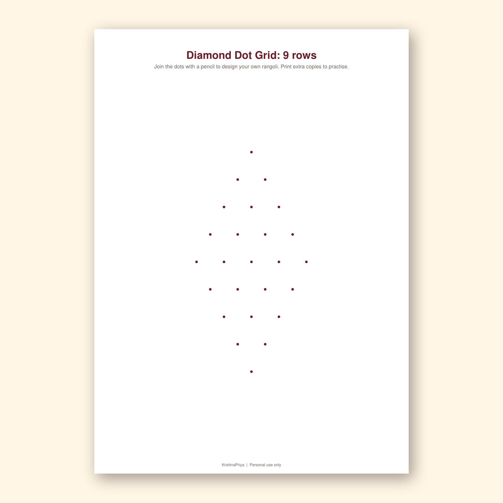 Diwali rangoli colouring and dot grid printable pack, inside page preview 2