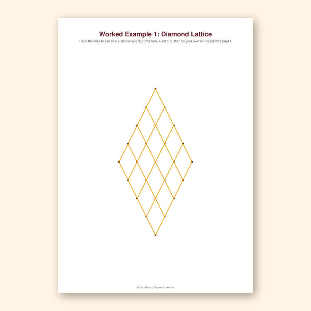 Diwali rangoli colouring and dot grid printable pack, inside page preview 3