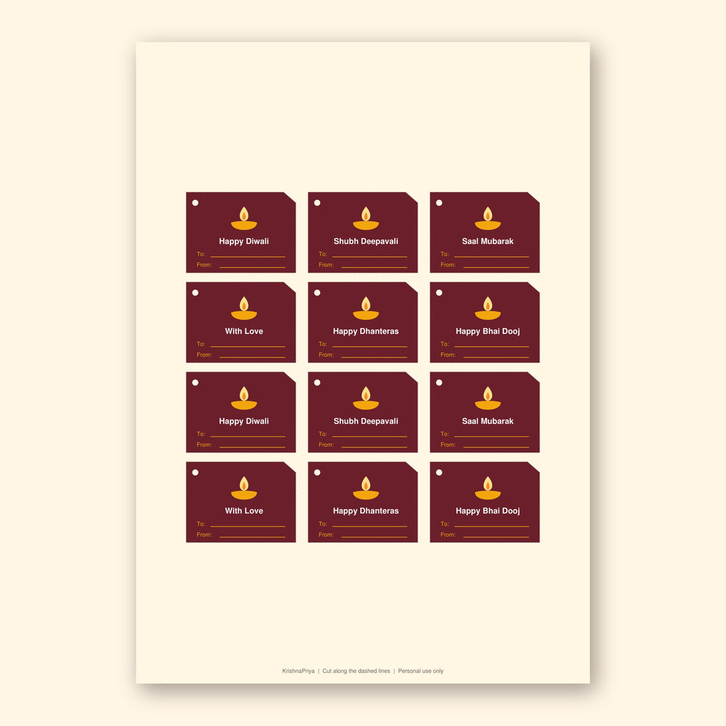 Diwali printable gift tags and hamper labels, inside page preview 1