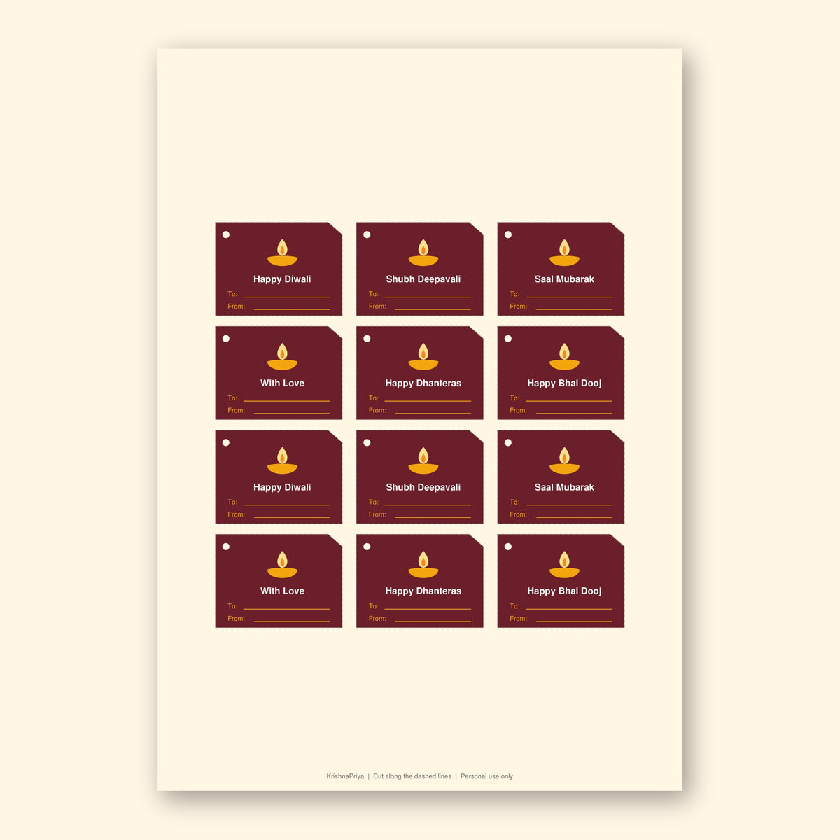 Diwali printable gift tags and hamper labels, inside page preview 1