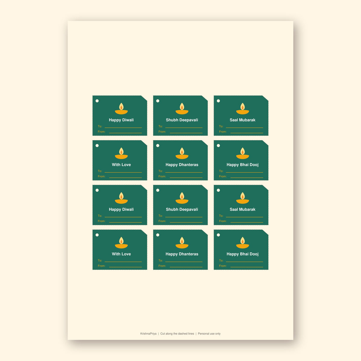 Diwali printable gift tags and hamper labels, inside page preview 2