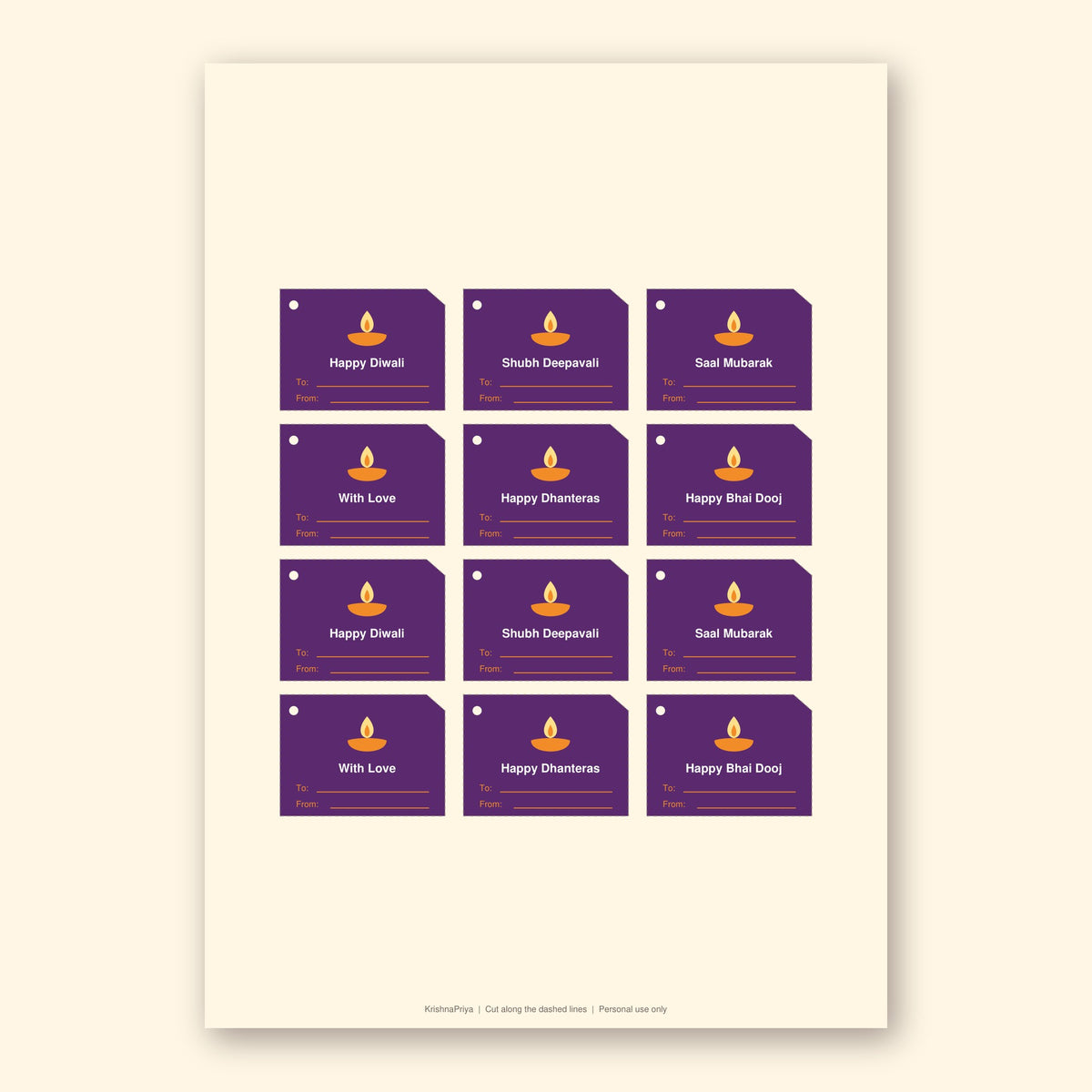 Diwali printable gift tags and hamper labels, inside page preview 3
