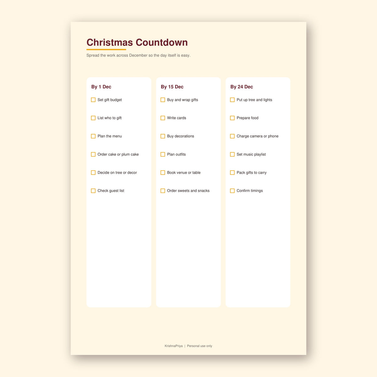 Christmas and New Year 2027 printable planner, inside page preview 1
