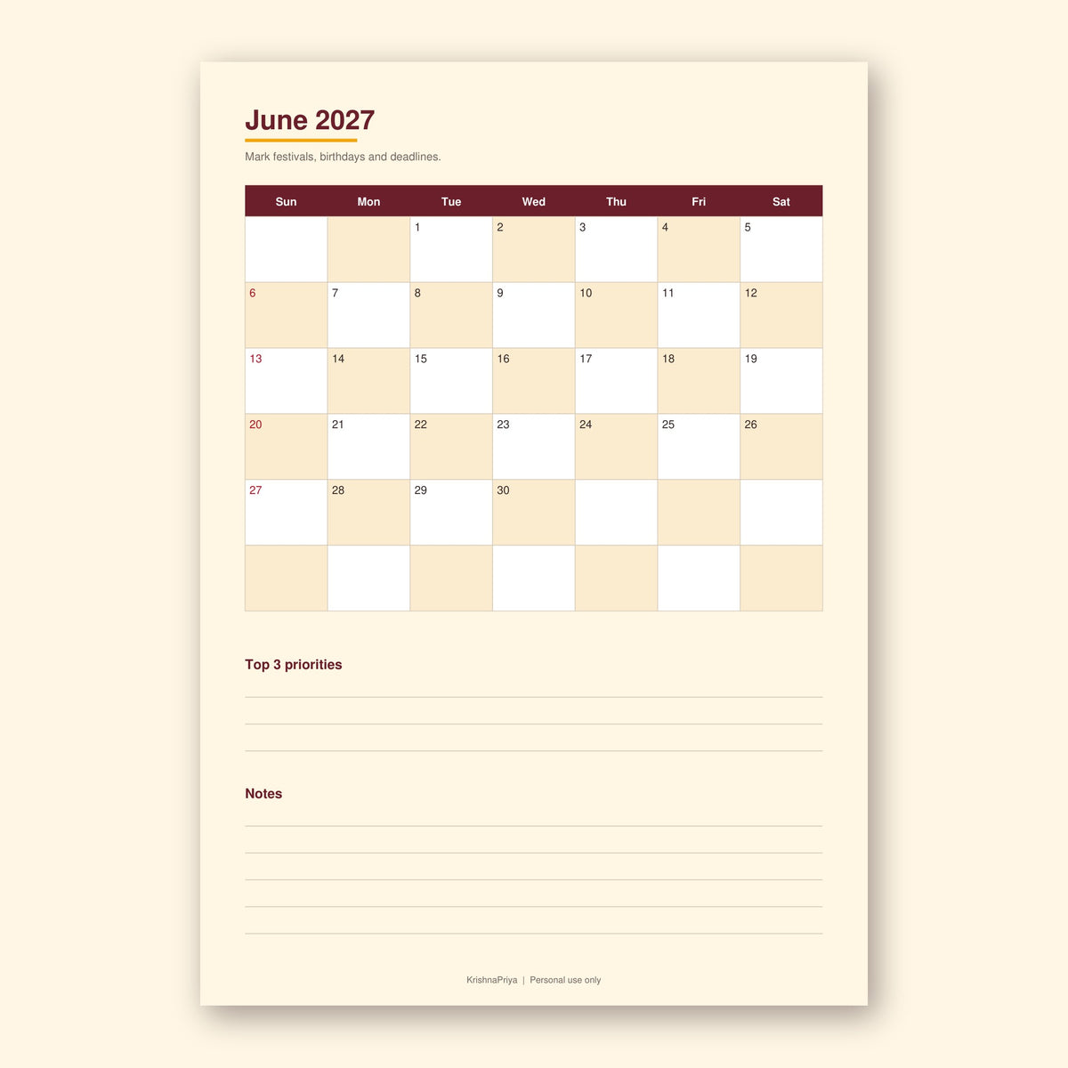 Christmas and New Year 2027 printable planner, inside page preview 3